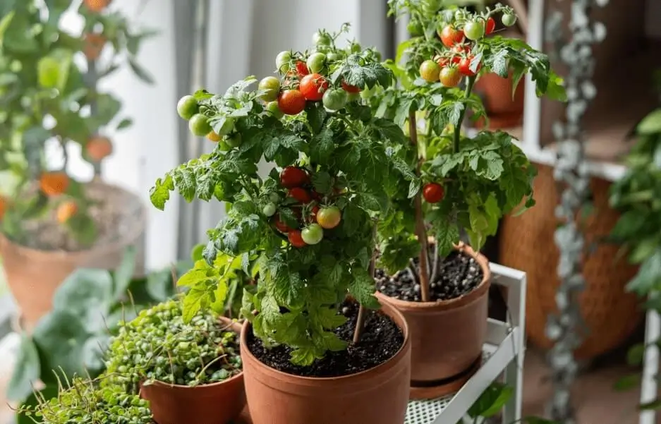 dwarf fruit growing in pots