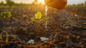 watering potted fruit trees in summer